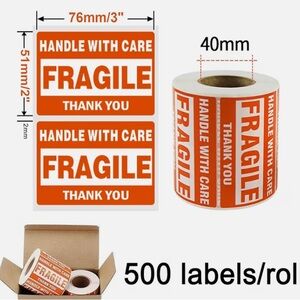 🏷️ BIN 🏷️ New (500) Fragile - Handle With Care Stickers